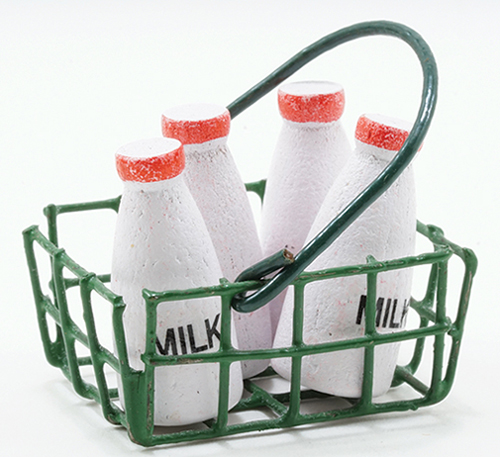 Dollhouse Miniature Milk Bottles In Basket
